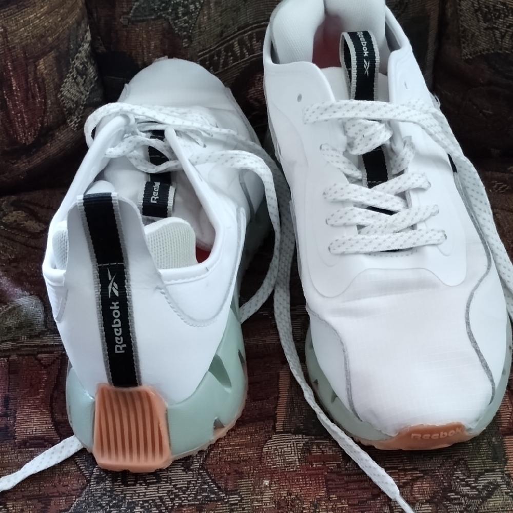 Reebok White Sneakers with Tan and Green Accents